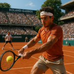 Tenista golpeando revés en Roland Garros