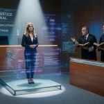 Tribunal digital con hologramas y jueces